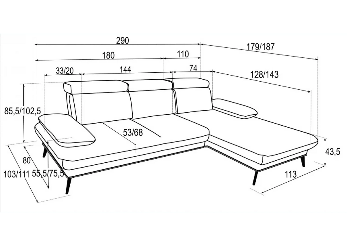 Santorini Corner Sofa dimensions