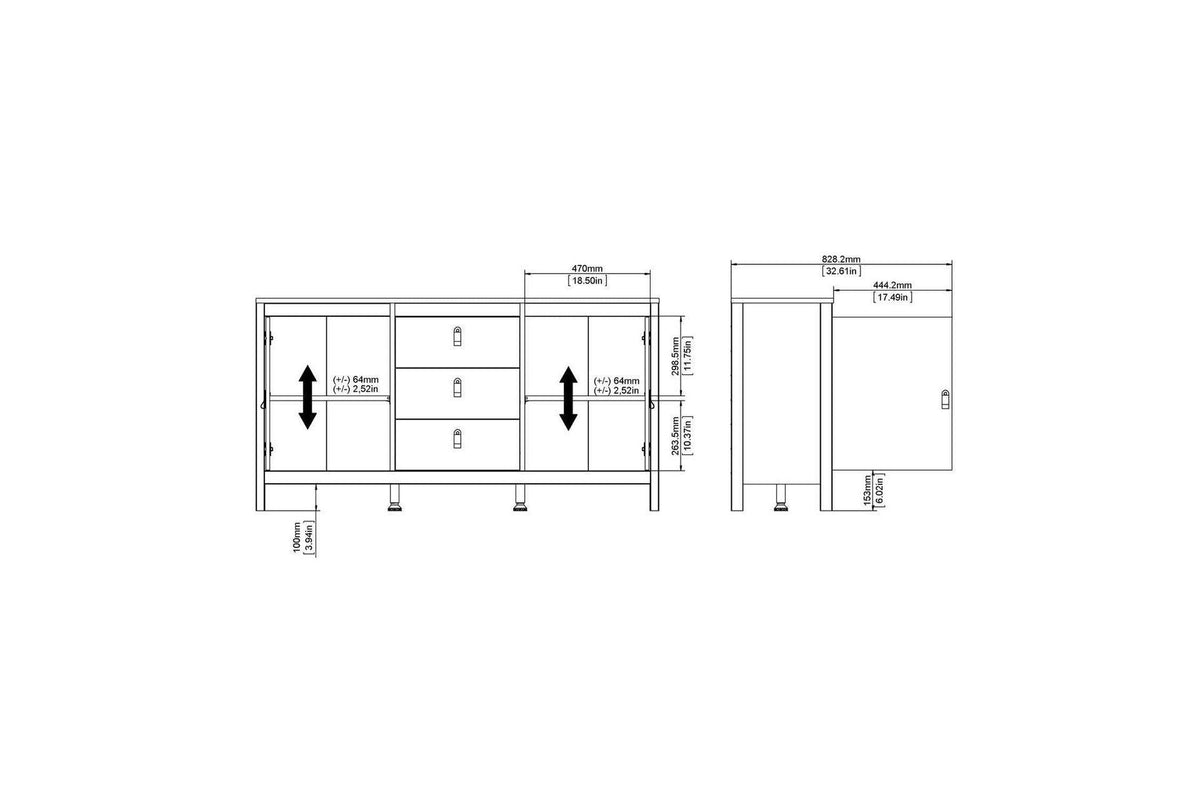 Madrid Sideboard 2 Doors + 3 Drawers In White