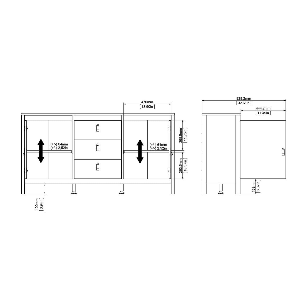 Madrid Sideboard 2 Doors + 3 Drawers in White