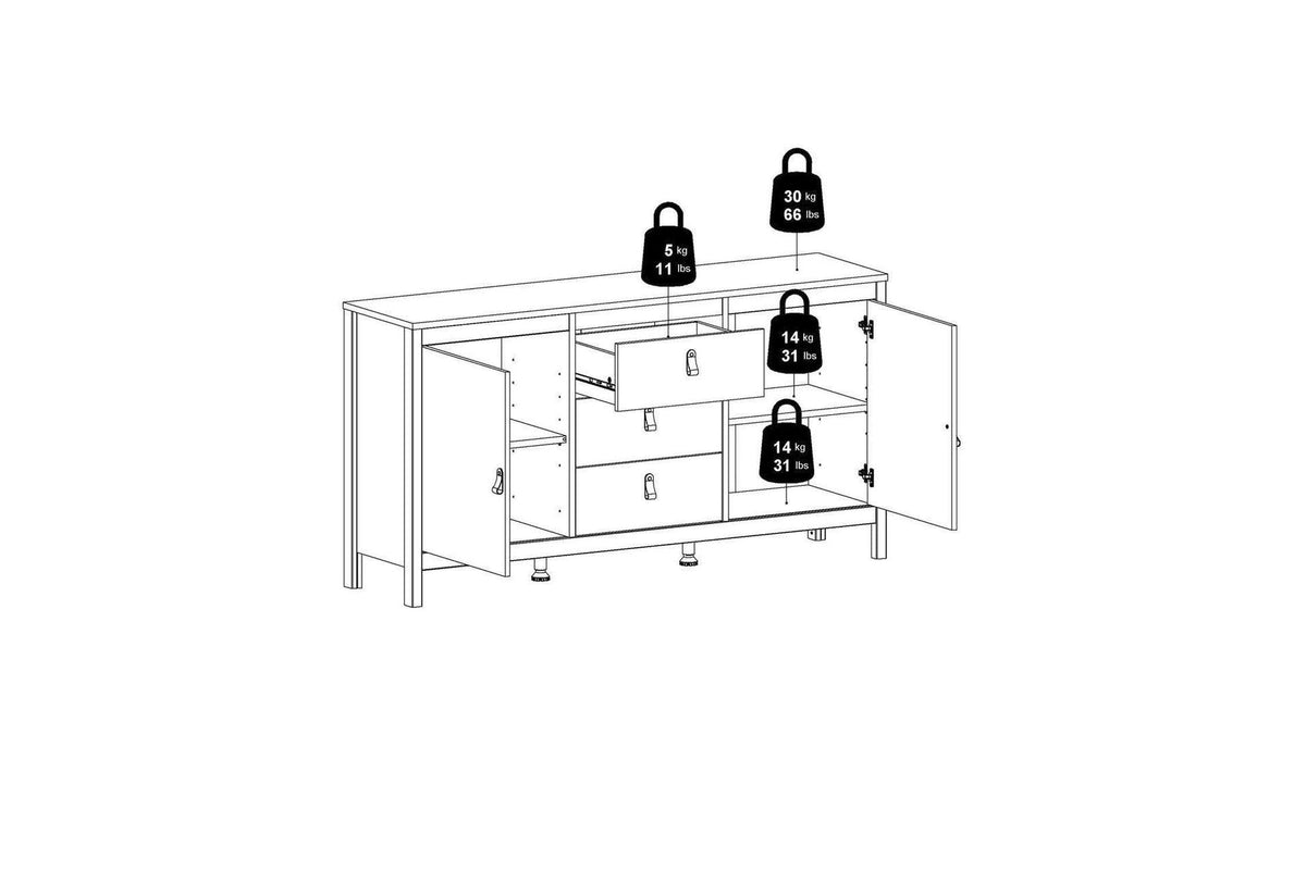 Madrid Sideboard 2 Doors + 3 Drawers In White
