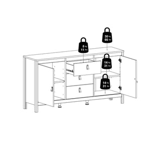 Madrid Sideboard 2 Doors + 3 Drawers in White - Msofas LTD