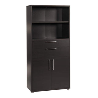 Prima Bookcase 2 Shelves with 2 Drawers and 2 Doors in Black Woodgrain - Msofas LTD