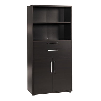 Prima Bookcase 2 Shelves with 2 Drawers and 2 Doors in Black Woodgrain