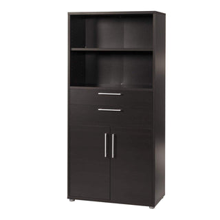 Prima Bookcase 2 Shelves with 2 Drawers and 2 Doors in Black Woodgrain - Msofas LTD