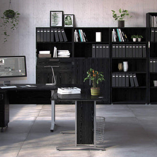 Prima Bookcase 2 Shelves with 2 Drawers and 2 Doors in Black Woodgrain - Msofas LTD