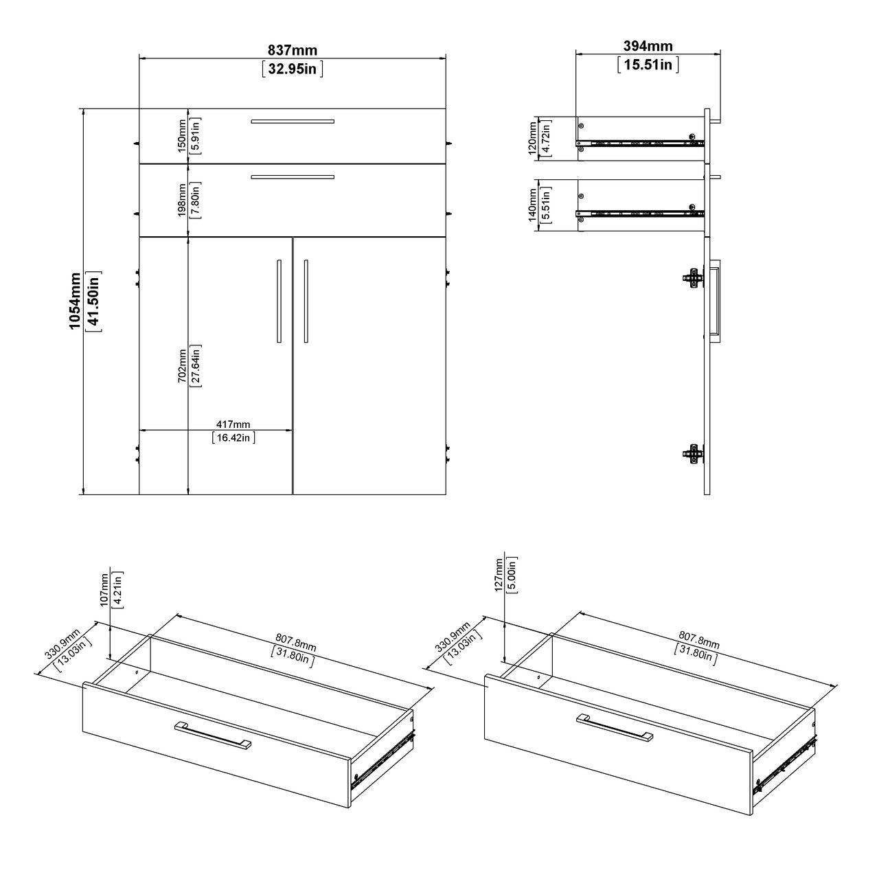 Prima Bookcase 2 Shelves with 2 Drawers and 2 Doors in Black Woodgrain