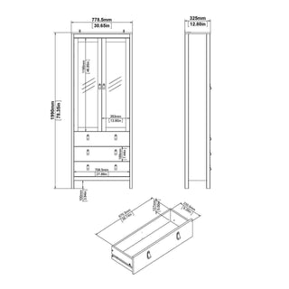 Madrid China Cabinet 2 Doors + 3 Drawers in White - Msofas LTD