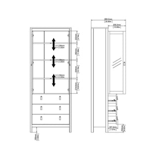 Madrid China Cabinet 2 Doors + 3 Drawers in White - Msofas LTD