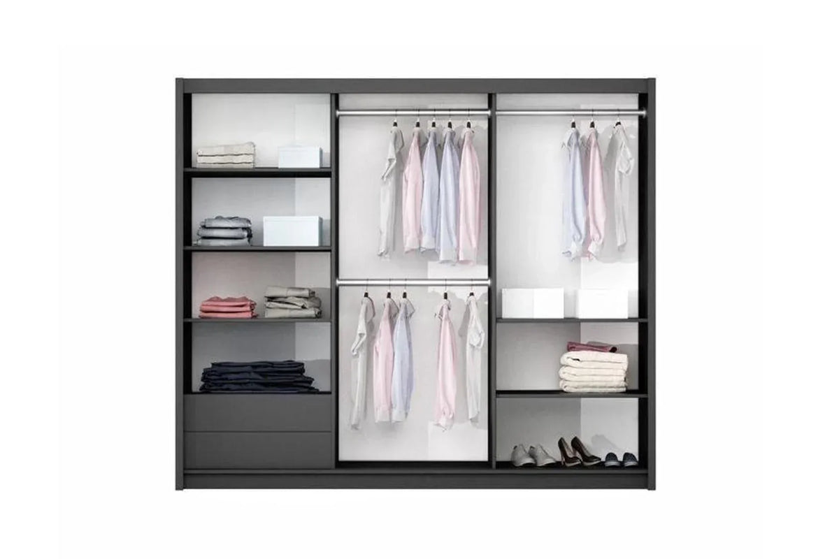 Tunis 250 Black Sliding Wardrobe With Mirror