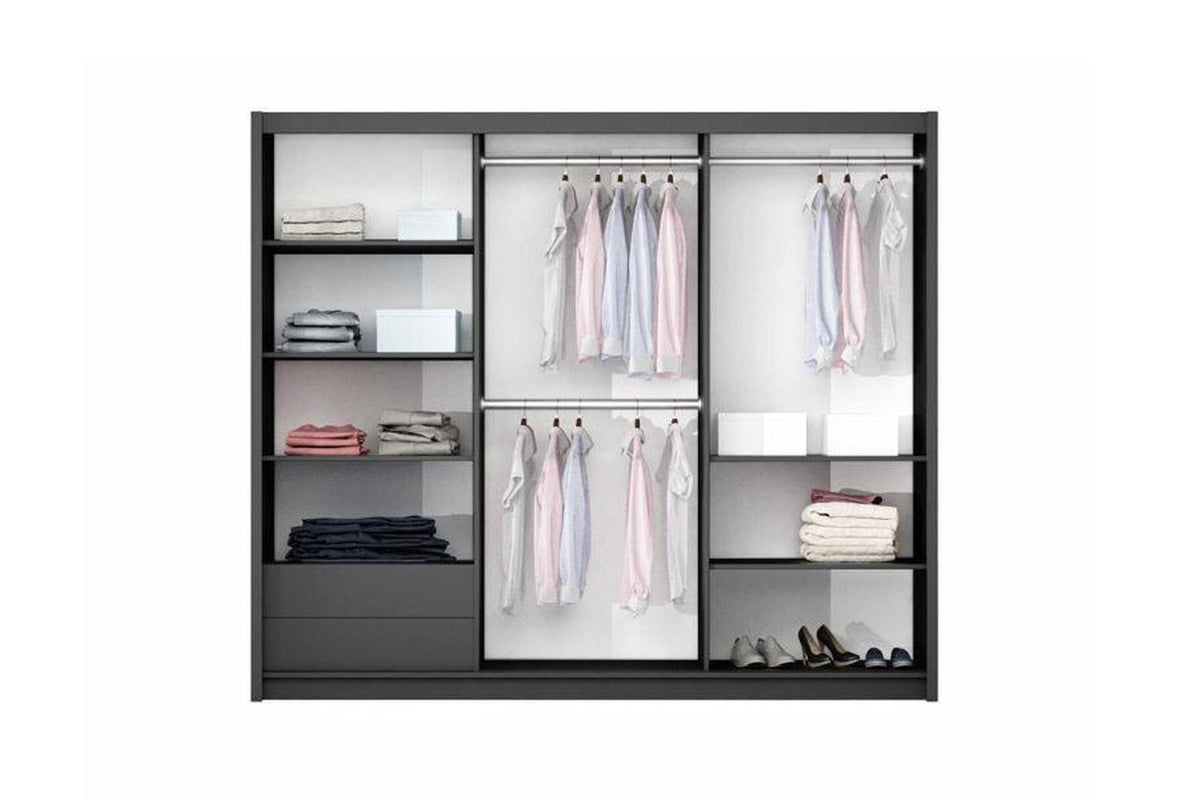 Tunis 250 Graphite Sliding Wardrobe With Mirror