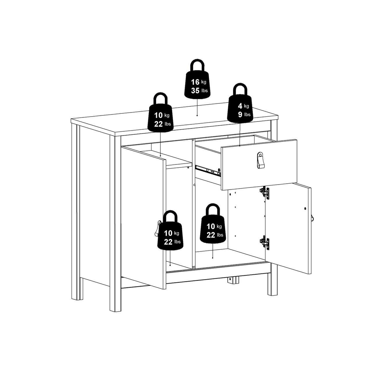 Madrid Sideboard 2 Doors + 1 Drawer in Matt Black