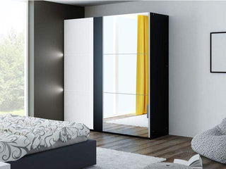 Tunis 200 Black Wardrobe with Mirror - Msofas LTD