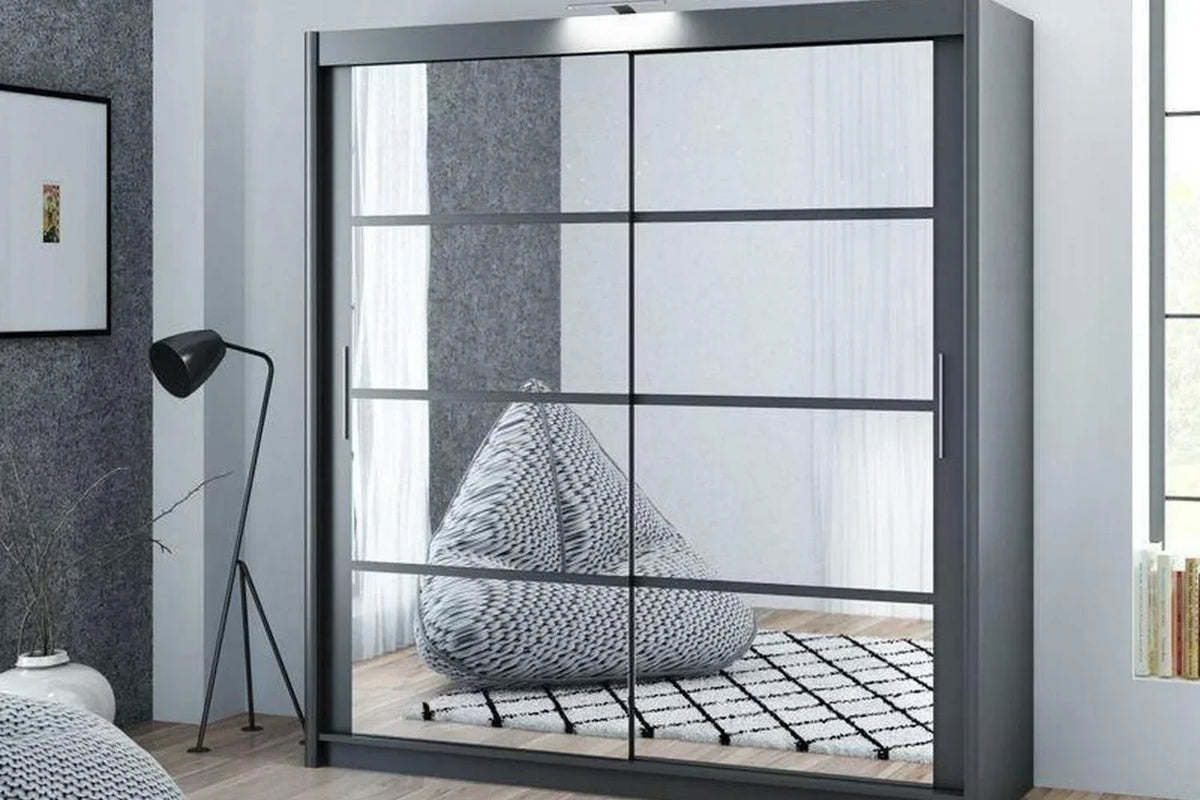 Dakota 160 Graphite Sliding Wardrobe With Mirror