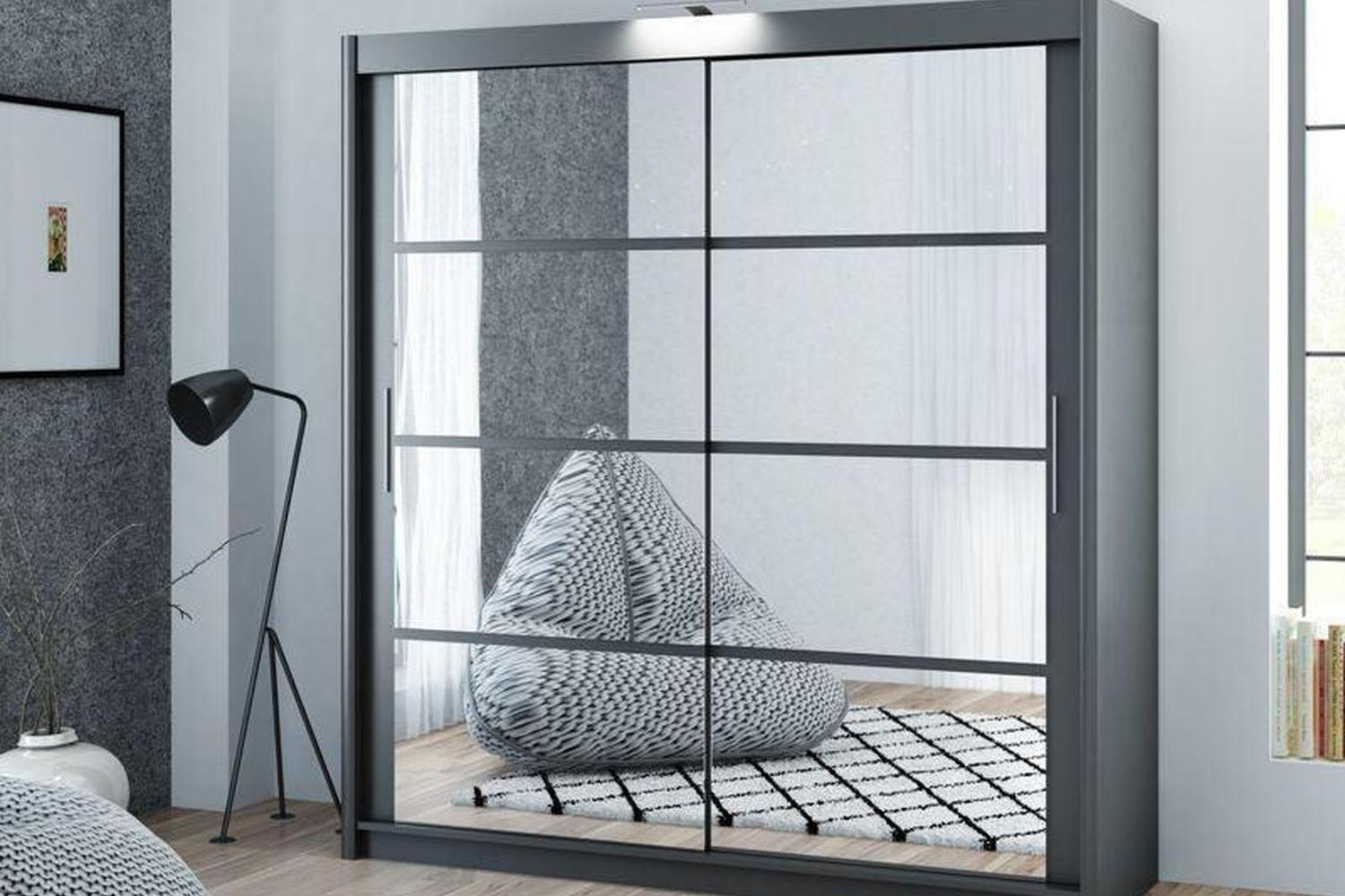 Dakota 160 Graphite Sliding Wardrobe With Mirror
