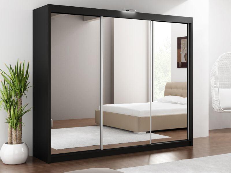 Paris Lux 250  Black Wardrobe with Mirror Fast Delivery