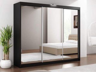 Paris Lux 250 Black Wardrobe with Mirror Fast Delivery - Msofas LTD