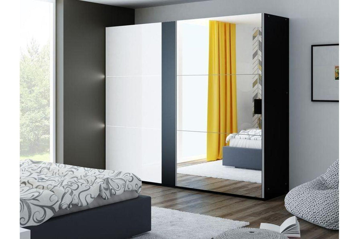 Tunis 250 Black Sliding Wardrobe With Mirror