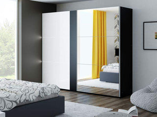 Tunis 250 Black Wardrobe with Mirror - Msofas LTD