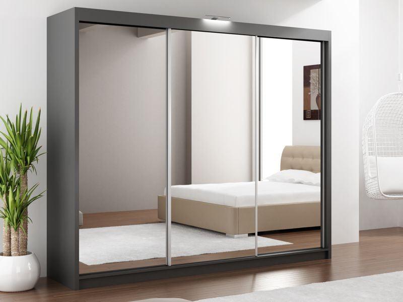 Paris Lux 250 Graphite Wardrobe with Mirror Fast Delivery