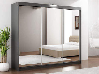 Paris Lux 250 Graphite Wardrobe with Mirror Fast Delivery - Msofas LTD