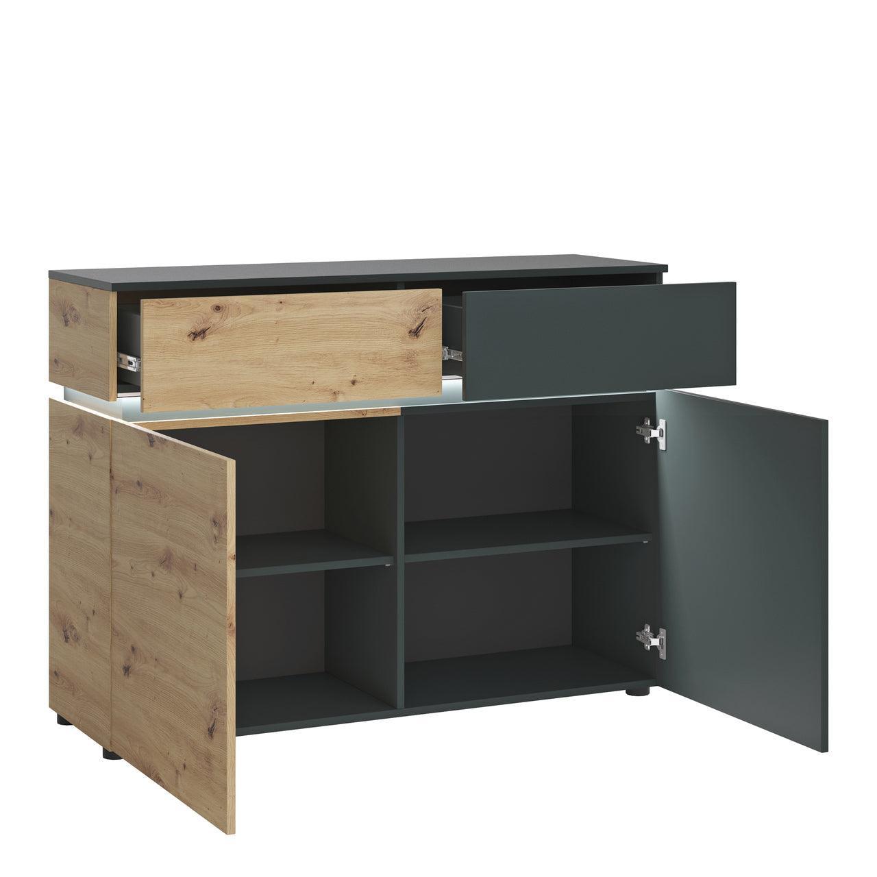 Luci 2 Door 2 Drawer Cabinet in Platinum and Oak