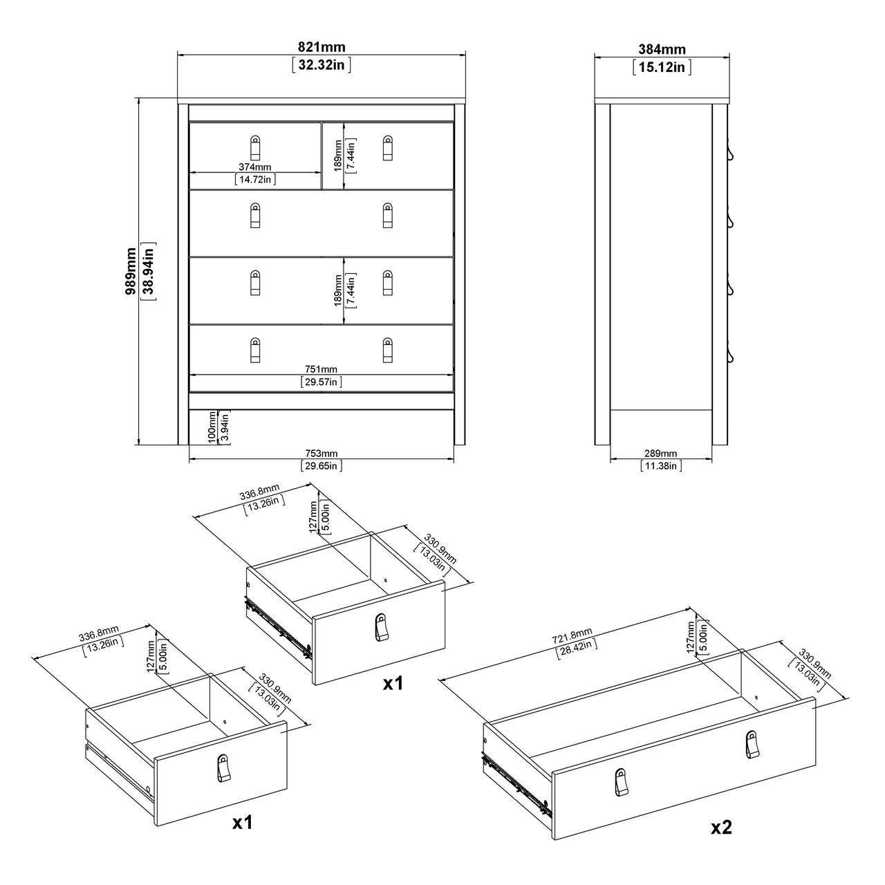 Madrid Chest 3+2 Drawers in Matt Black