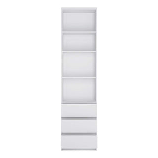 Fribo Tall Narrow 3 Drawer Bookcase in White - Msofas LTD