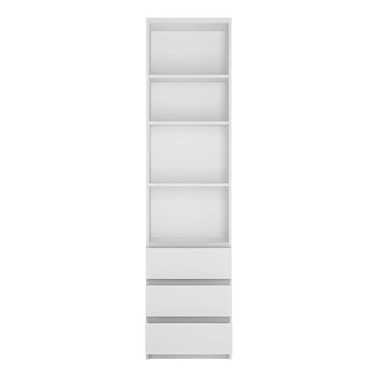 Fribo Tall Narrow 3 Drawer Bookcase in White