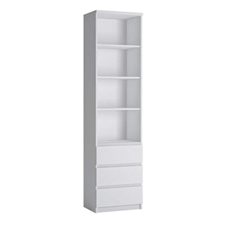 Fribo Tall Narrow 3 Drawer Bookcase in White - Msofas LTD