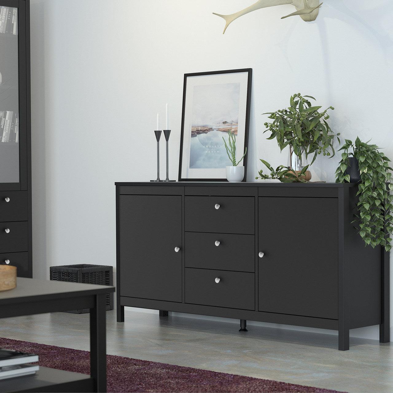 Madrid Sideboard 2 Doors + 3 Drawers in Matt Black