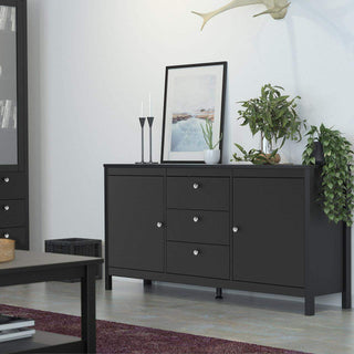 Madrid Sideboard 2 Doors + 3 Drawers in Matt Black - Msofas LTD