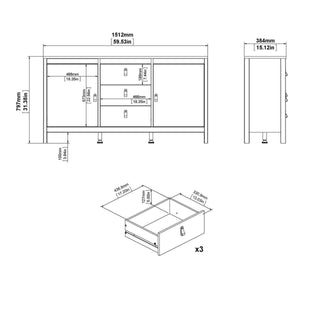 Madrid Sideboard 2 Doors + 3 Drawers in Matt Black - Msofas LTD