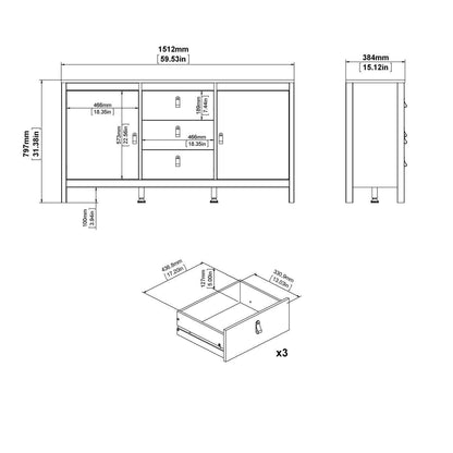 Madrid Sideboard 2 Doors + 3 Drawers in Matt Black