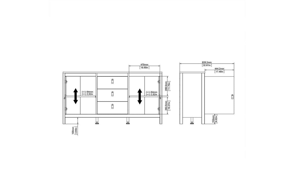 Madrid Sideboard 2 Doors + 3 Drawers In Matt Black