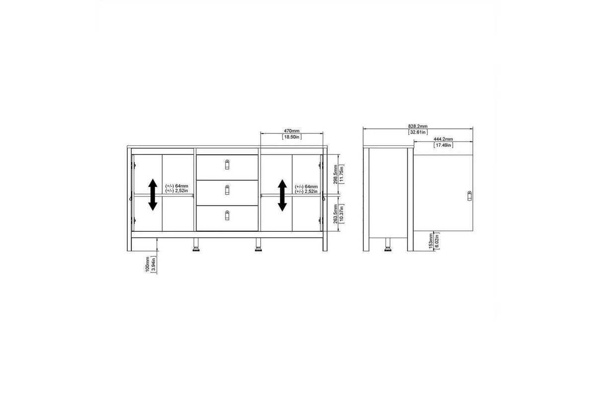 Madrid Sideboard 2 Doors + 3 Drawers In Matt Black