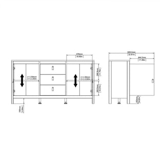 Madrid Sideboard 2 Doors + 3 Drawers in Matt Black - Msofas LTD