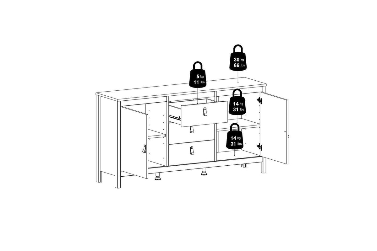 Madrid Sideboard 2 Doors + 3 Drawers In Matt Black