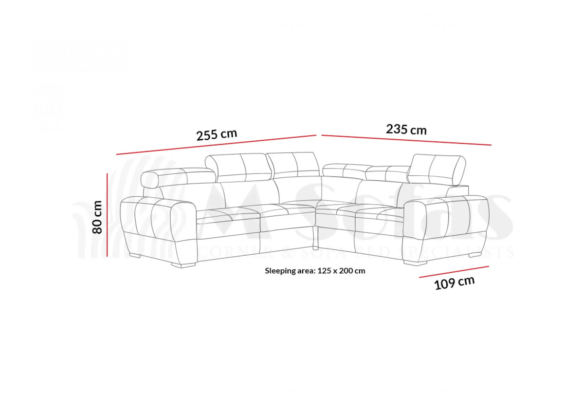 Vento II Corner Sofa Bed With Storage dimensions