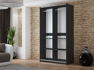 Vigo 120 Black Wardrobe with Mirror - Msofas LTD