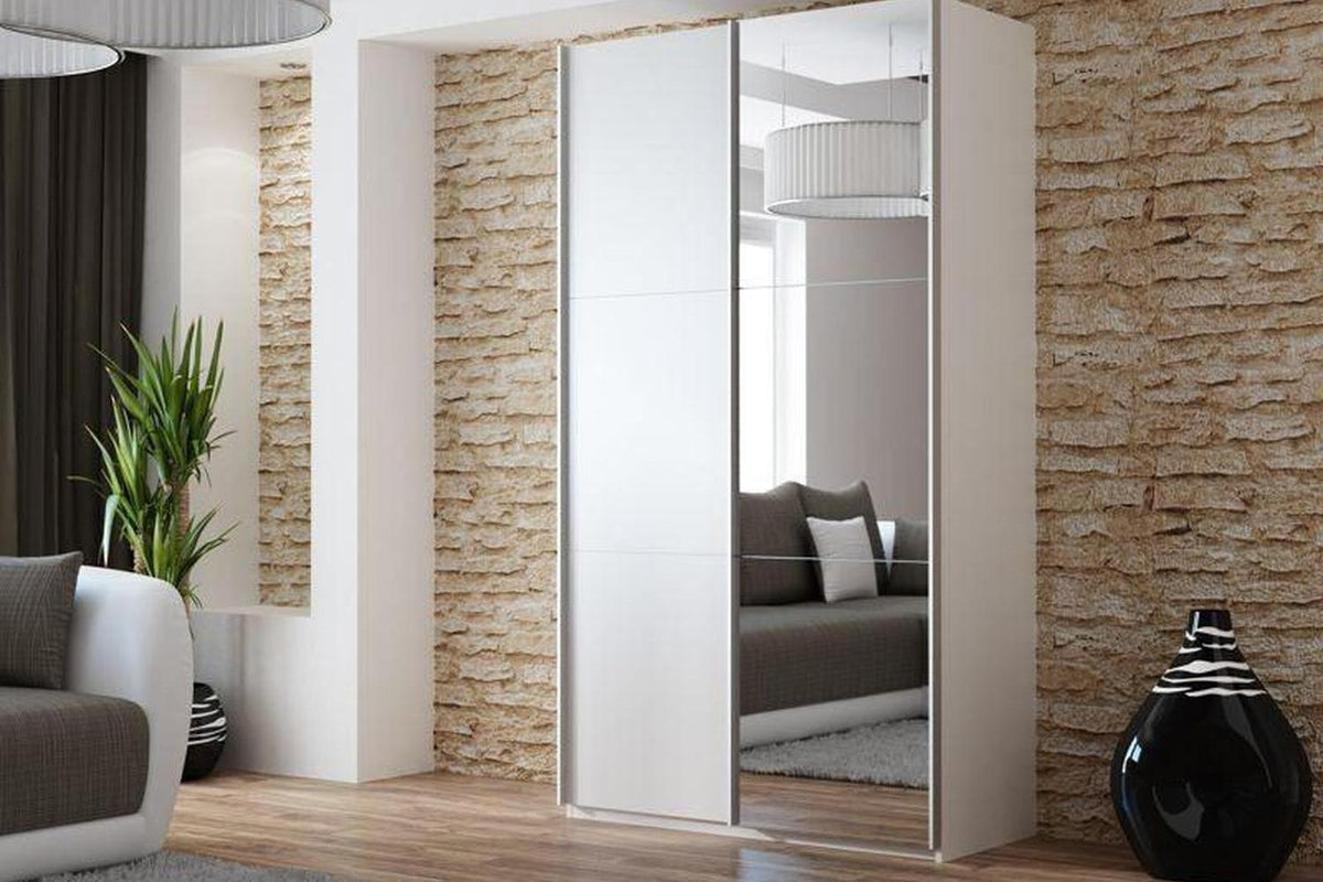 Vigo 120 White Sliding Wardrobe With Mirror