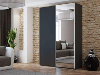 Vigo 150 Black Wardrobe with Mirror Fast Delivery - Msofas LTD