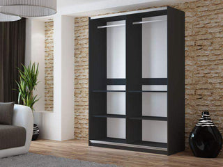 Vigo 150 Black Wardrobe with Mirror Fast Delivery - Msofas LTD