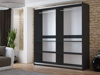 Vigo 200 Black Wardrobe with Mirror - Msofas LTD