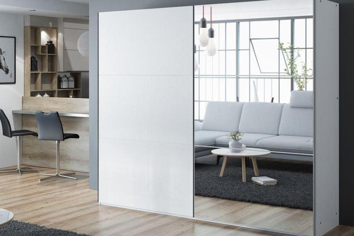 Vigo 250 White Sliding Wardrobe With Mirror