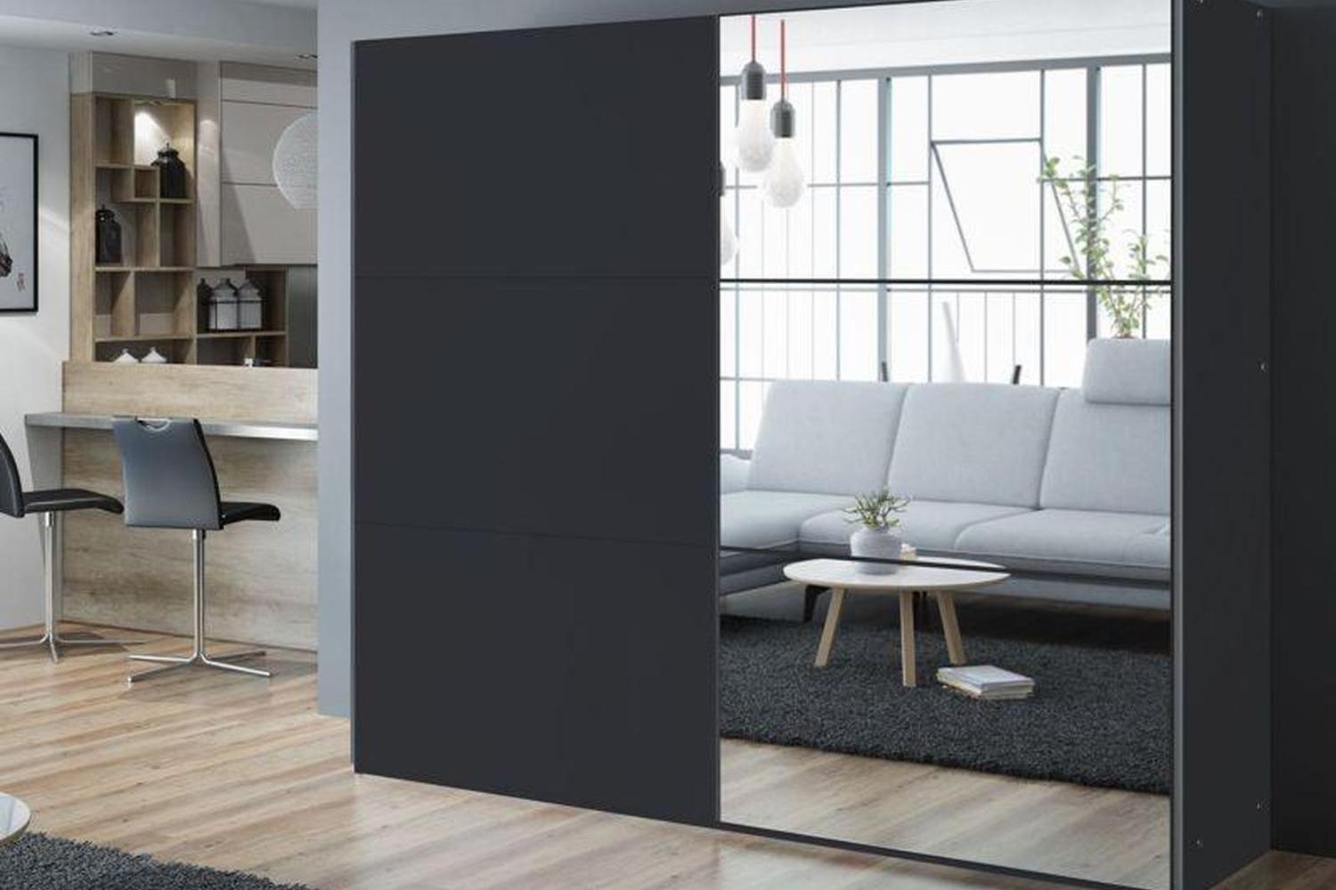 Vigo 250 Black Sliding Wardrobe With Mirror