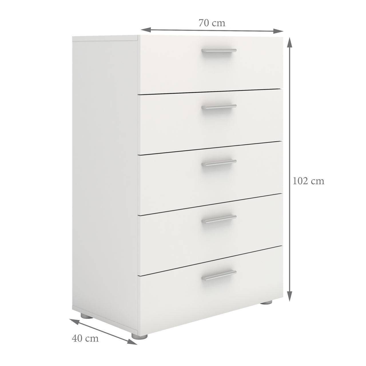 Pepe Chest of 5 Drawers in White