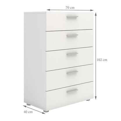 Pepe Chest of 5 Drawers in White