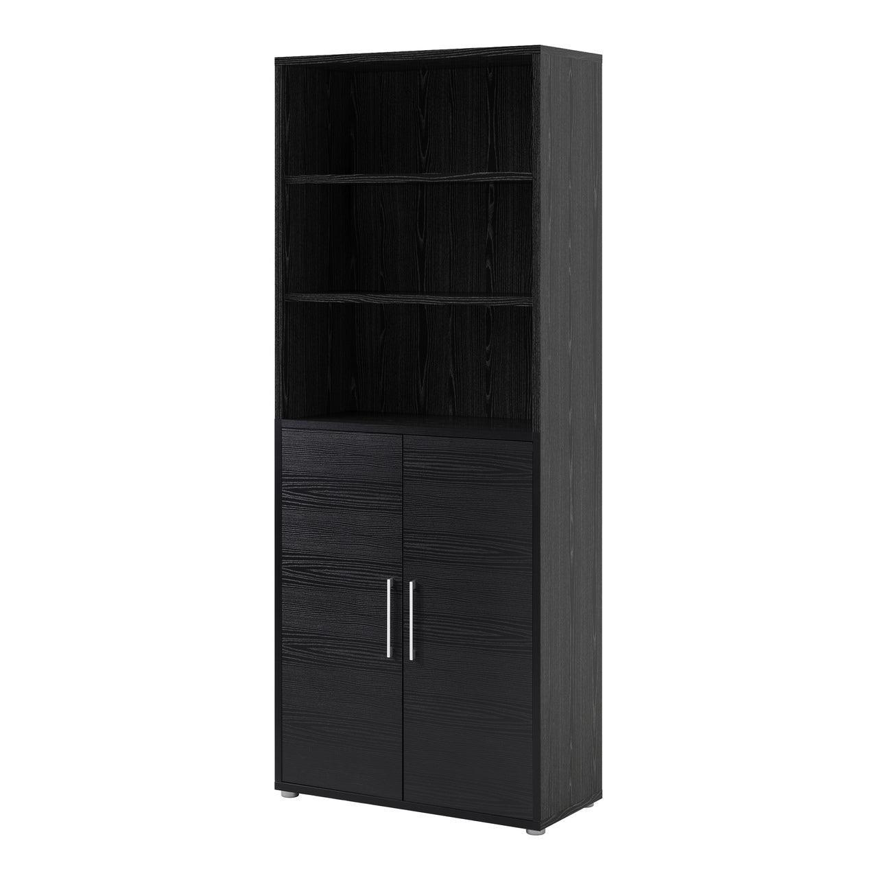 Prima Bookcase 4 Shelves with 2 Doors in Black Woodgrain