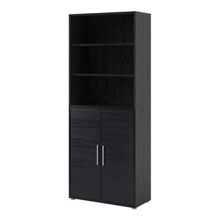 Prima Bookcase 4 Shelves with 2 Doors in Black Woodgrain - Msofas LTD