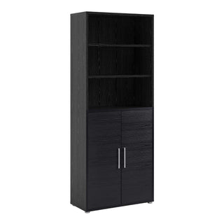 Prima Bookcase 4 Shelves with 2 Doors in Black Woodgrain - Msofas LTD